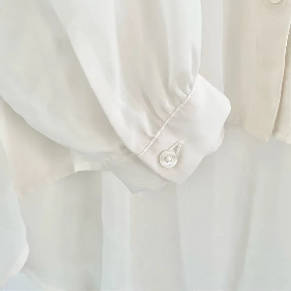 𝅺EXPRESS Sheer Hi Lo Button Down Pleated Tunic Blouse Size Small - Picture 5 of 7